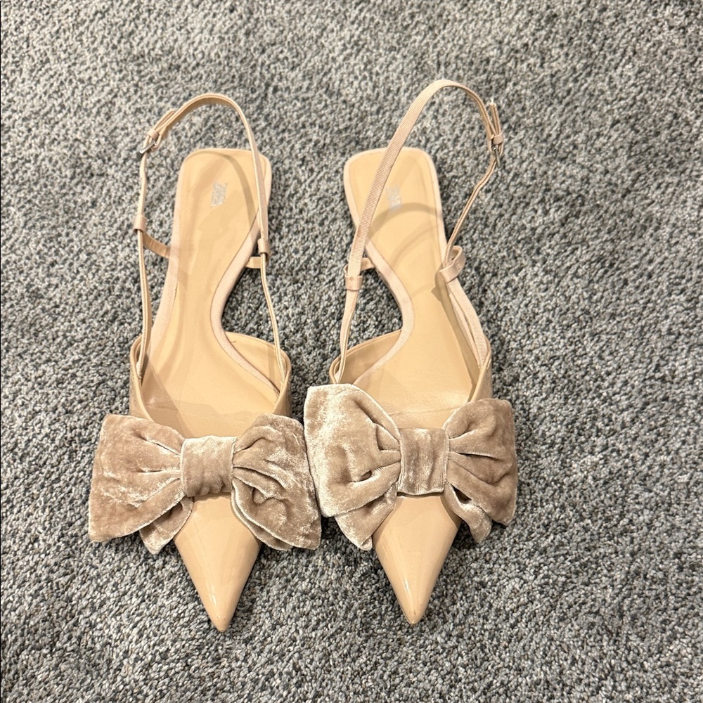 Zara Nude Bow Slingback Heels